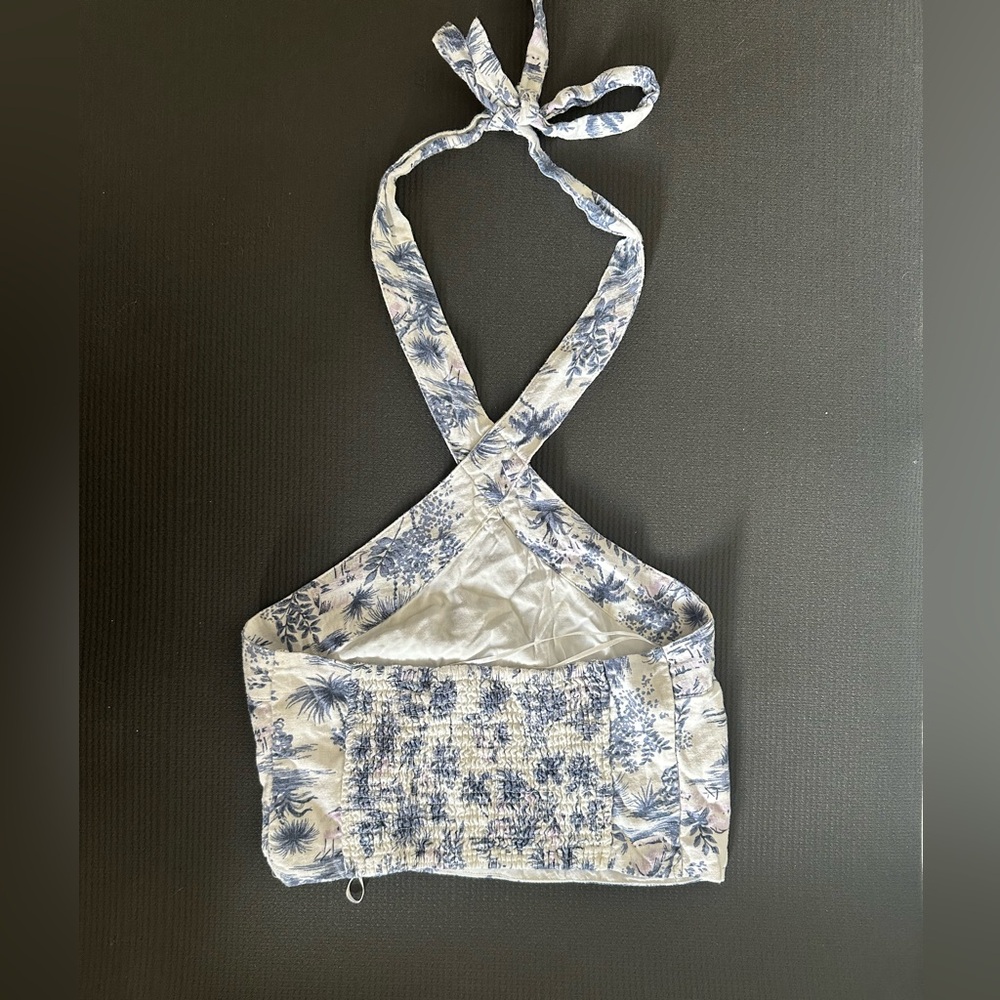 Abercrombie & Fitch White/Blue Linen Cinched Back Halter Crop Top size Small - Picture 5 of 7